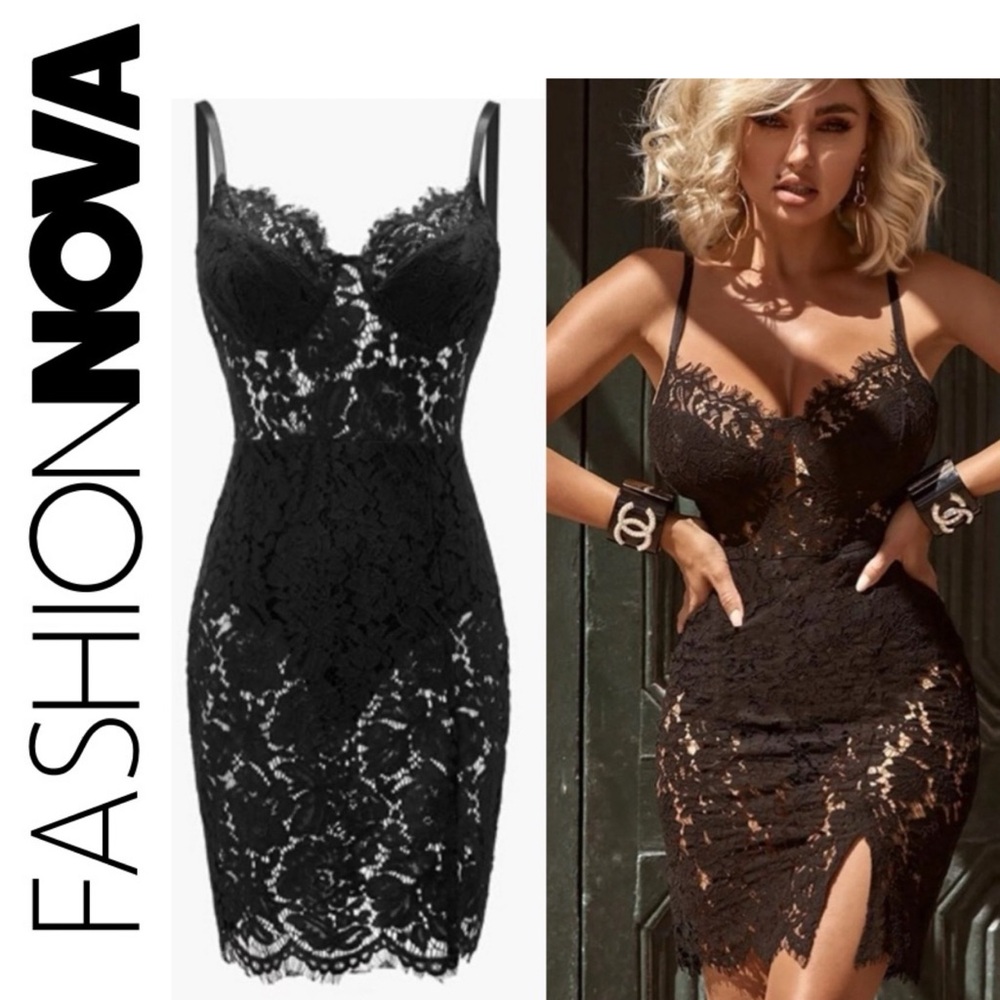 Fashion Nova 🖤 Dropping Hints Lace Black Dress | XS | NWT | - Picture 1 of 10